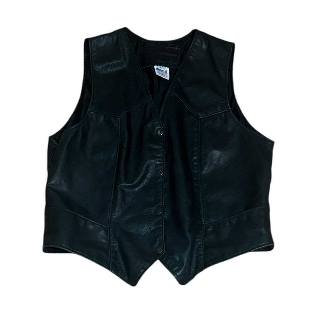 Branded Women’s Black Leather Vest, Biker, Large